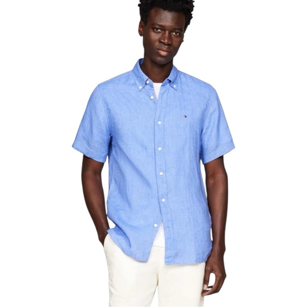 Light Blue Tommy Hilfiger Button Down linen Shirt (M)